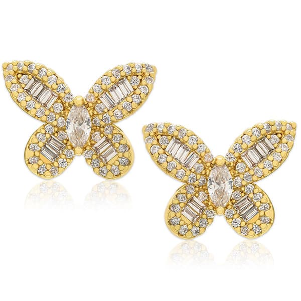 14kt. Gold Plated Baguette & Marquise-Cut Butterfly Earrings