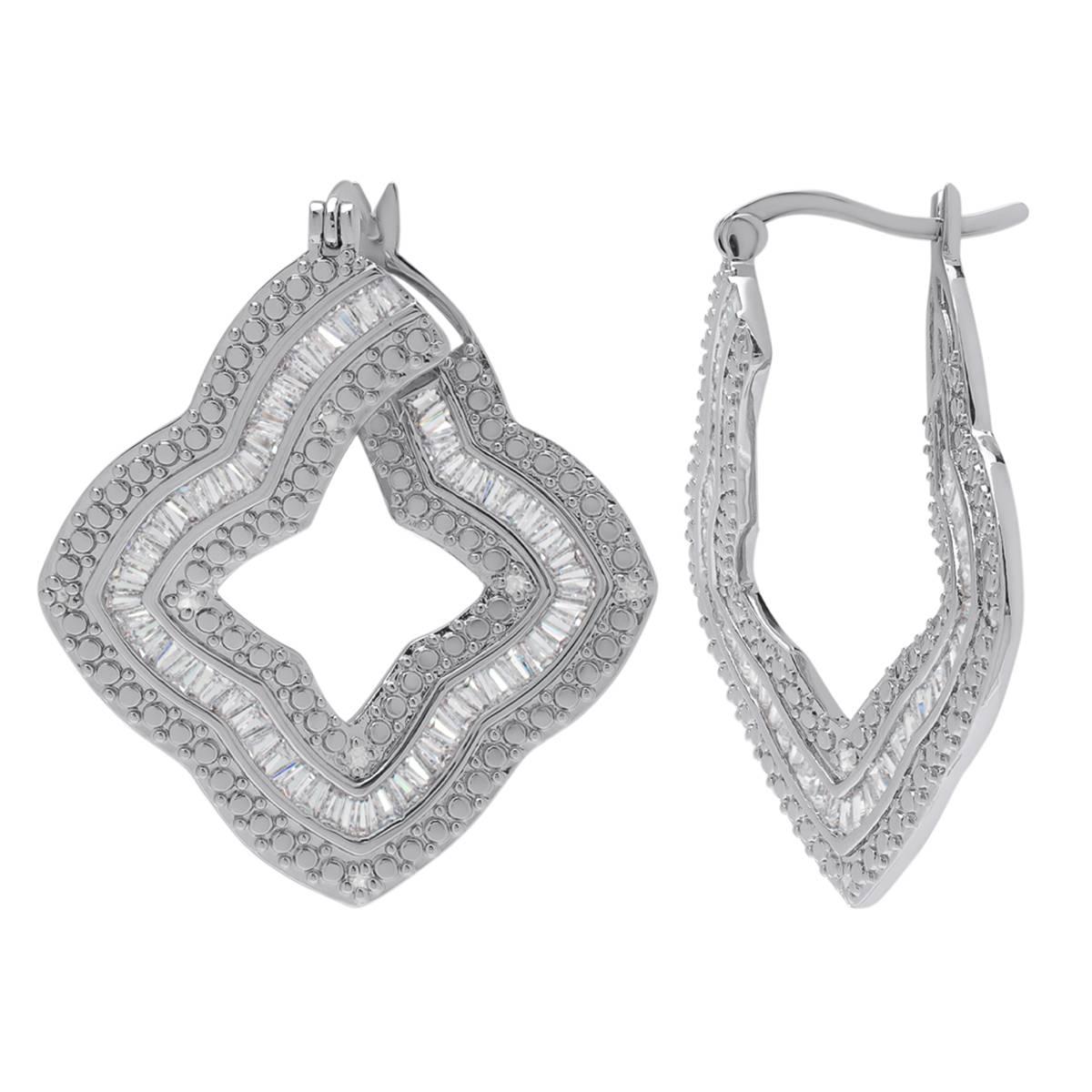 Gianni Argento Silver Plated Diamond Clover Hoop Earrings