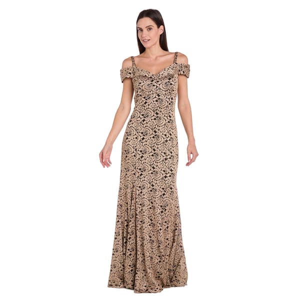 Womens R&M Richards Cold Shoulder Abstract Floral Evening Gown