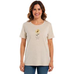 Petite Hasting & Smith Short Sleeve Embroidered Sunflower Tee