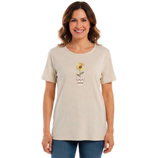 Petite Hasting & Smith Short Sleeve Embroidered Sunflower Tee - image 