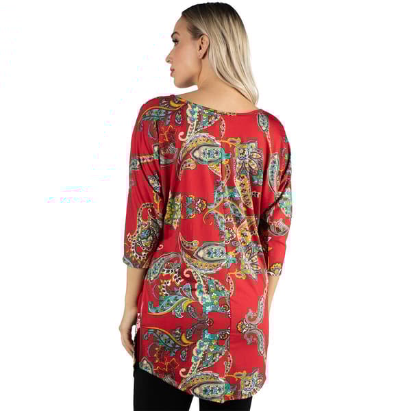 24/7 Comfort Apparel 3/4 Sleeve Paisley Tunic