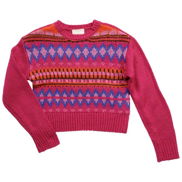 Girls &#40;7-16&#41; No Comment Raised Neck Fair Isle Sweater - image 