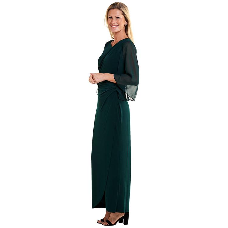 Womens Connected Apparel Sheer Wide Sleeve Asymmetric ITY Gown