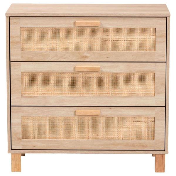 Baxton Studio Sebille Light Brown Wood 3-Drawer Storage Chest