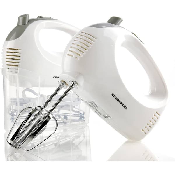 Ovente Portable 5-Speed Mixing Electric Hand Mixer - White