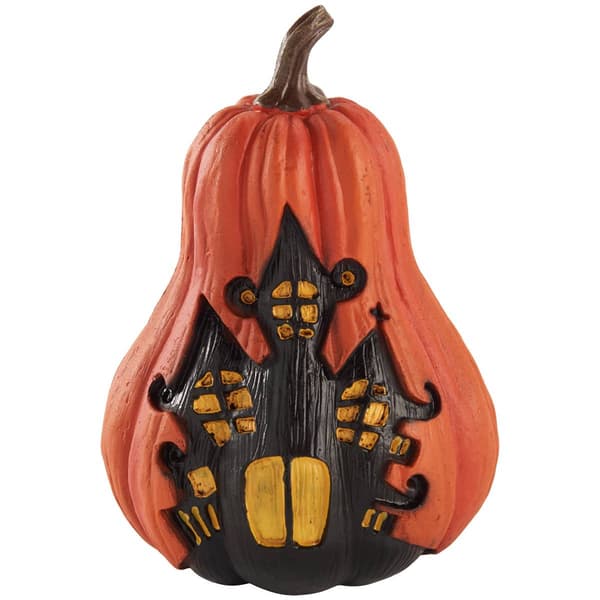 Resin Pumpkin with Haunted House Design - image 