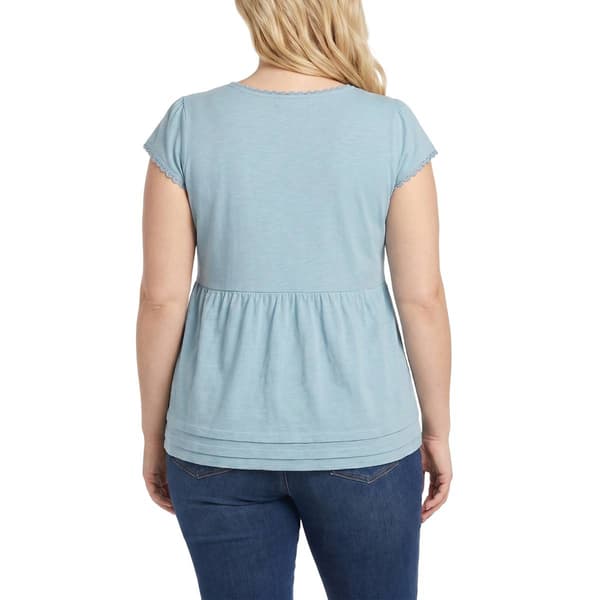 Plus Size NY Collection Short Sleeve Lace Detail Peplum Blouse