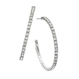 Crystal Colors Silver Plated 30mm J-Hoop Clear Earrings