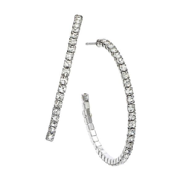 Crystal Colors Silver Plated 30mm J-Hoop Clear Earrings - image 