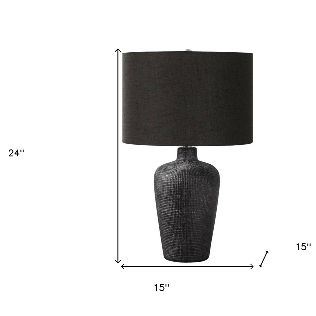 HomeRoots 24in. Black Ceramic Round Table Lamp