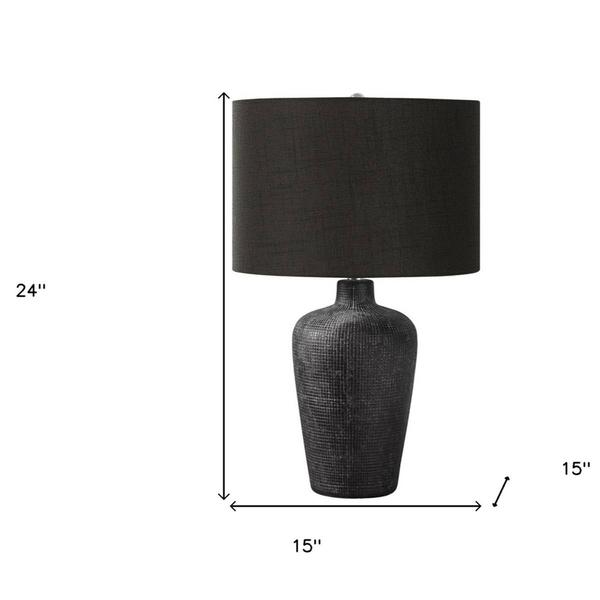 HomeRoots 24in. Black Ceramic Round Table Lamp