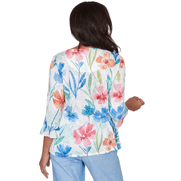 Womens Alfred Dunner Caribbean Blues Whimsical Floral Blouse