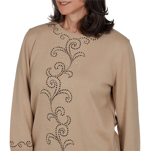 Petite Alfred Dunner Travel Advisory Beaded Scroll Sweater