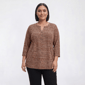 Plus Size Napa Valley 3/4 Sleeve Marled Pleated Knit Blouse - image 3