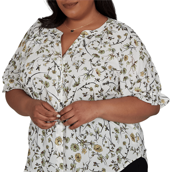 Plus Size Emaline La Vita Costiera Elbow Sleeve Floral Blouse