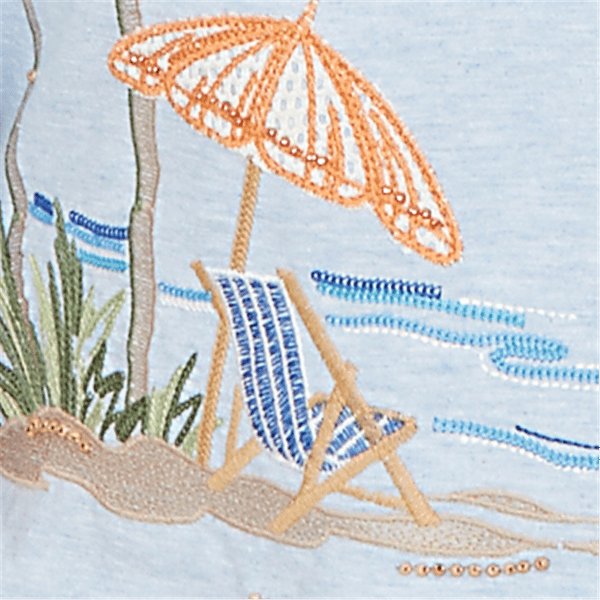 Womens Alfred Dunner Beachcomber Scenic Beach Embroidery Tee