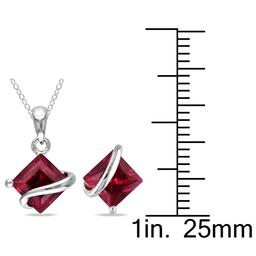 Gemstone Classics™ 4 3/8ctw. Created Ruby Square Necklace Set