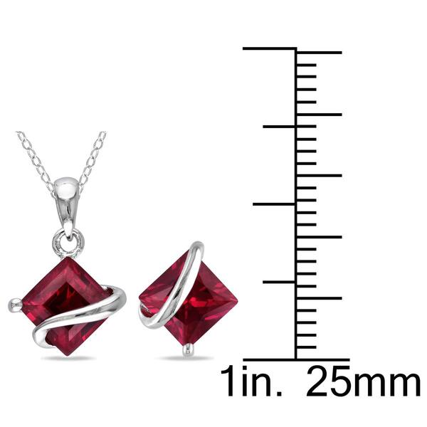 Gemstone Classics&#8482; 4 3/8ctw. Created Ruby Square Necklace Set