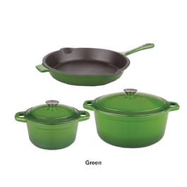 Neo 4pc Cast Iron Set Grill Pan Fry Pan & 3Qt Dutch Oven Green