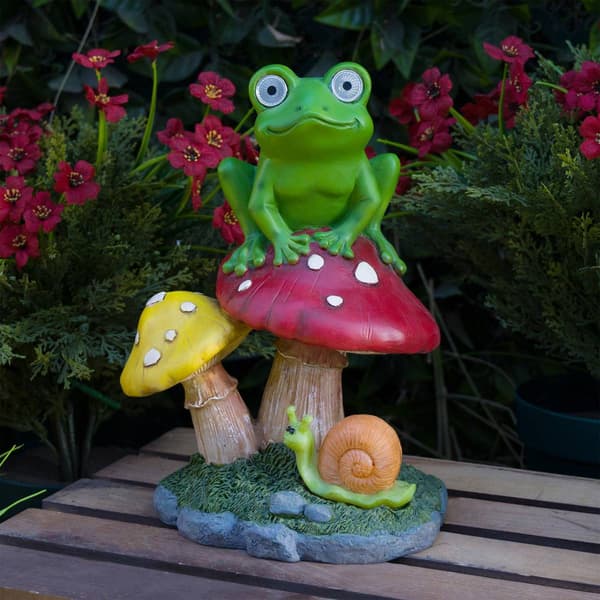 Alpine Frog Mushroom Statue w/ Solar
