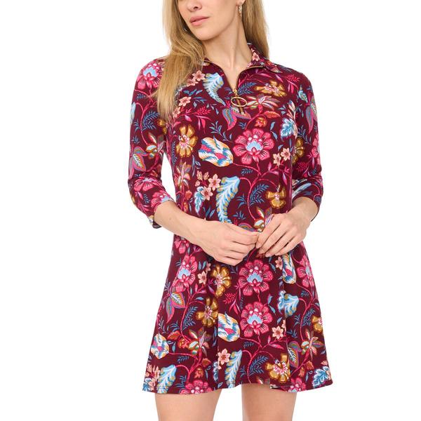 Petites MSK 3/4 Sleeve Print ITY 1/2 Zip Neck Dress