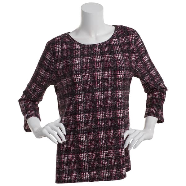 Womens Emily Daniels 3/4 Sleeve Abstract Plaid Blouse