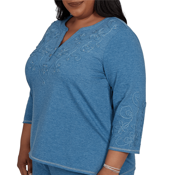 Plus Size Alfred Dunner Provence Floral Soutache Henley Blouse