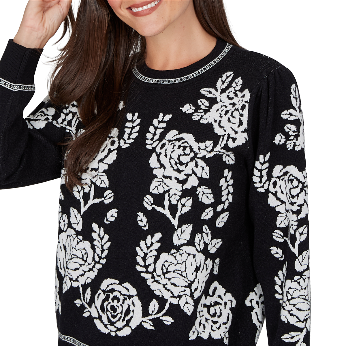 Petite Ruby Rd. Mysterious Romance Floral Jacquard Sweater