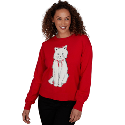 Womens Skye’s the Limit Fashion Essentials Fuzzy Cat Sweater