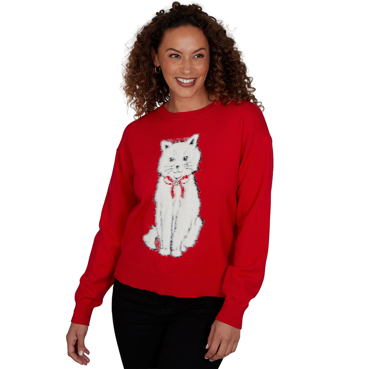 Womens Skye’s the Limit Fashion Essentials Fuzzy Cat Sweater