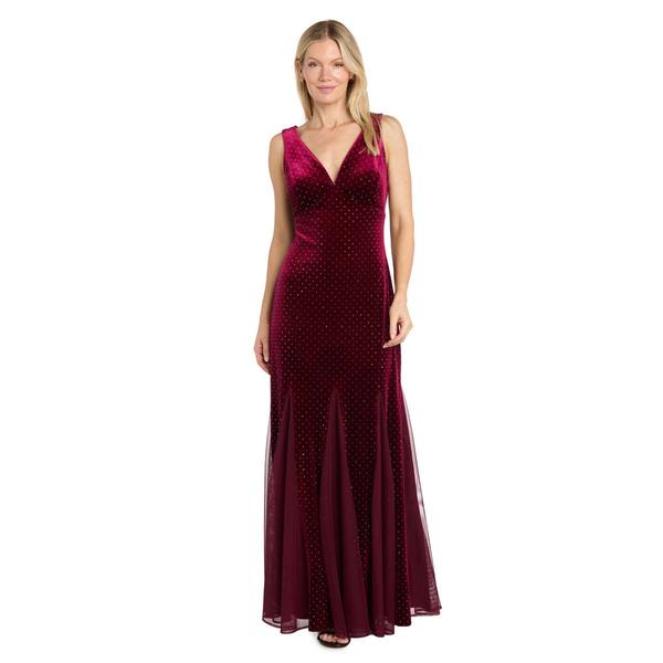 Womens R&M Richards Sleeveless Allover Embellished Velvet Gown - image 