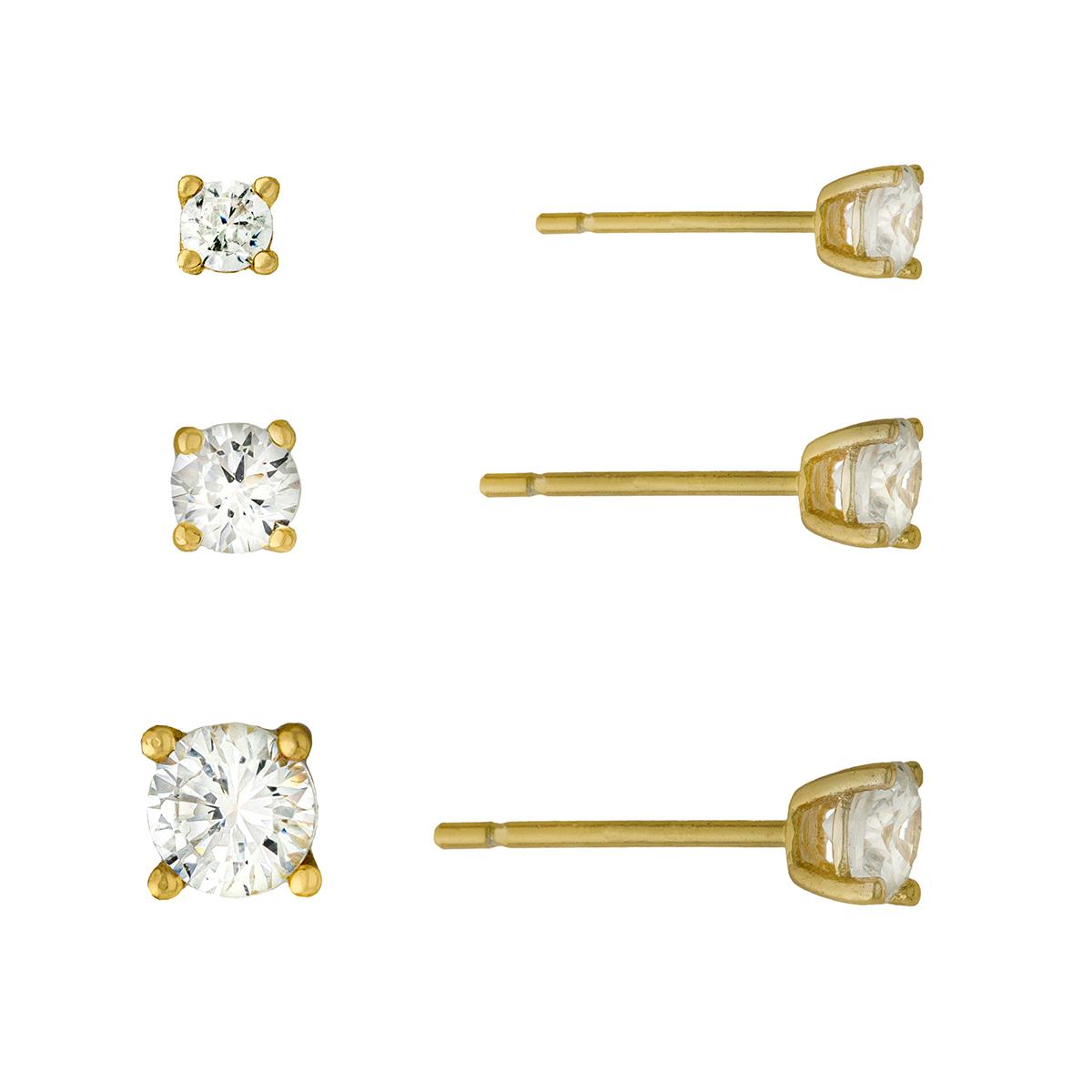 Athra 14kt. Gold Over Silver 3pc. CZ Stud Earrings