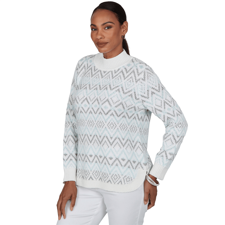 Womens Hearts of Palm Silver Linings Mock Neck Diamond Sweater