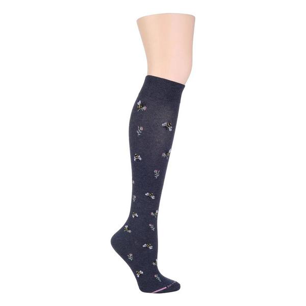 Womens Dr. Motion Bee Floral Denim Compression Knee High Socks - image 
