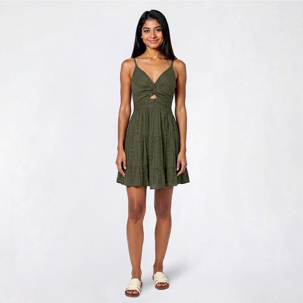 Juniors Angie Solid Eyelet Keyhole Slip Dress - image 
