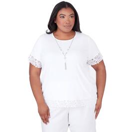 Plus Size Alfred Dunner Charleston Lace Border Top w/Necklace