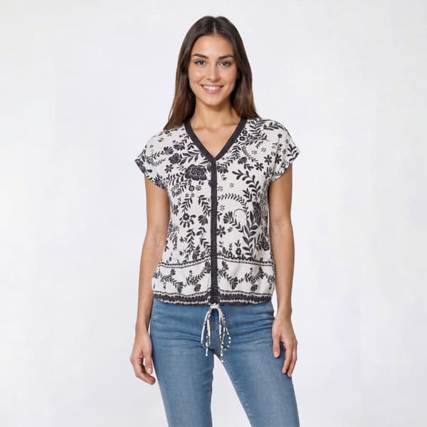 Womens Como Blu Extended Dolman Sleeve Tie Hem Floral Blouse
