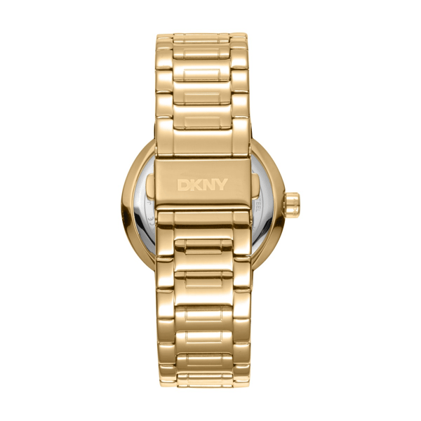 Womens DKNY Eastside Logo White Mop Dial Gold Watch-DK1L023M0035