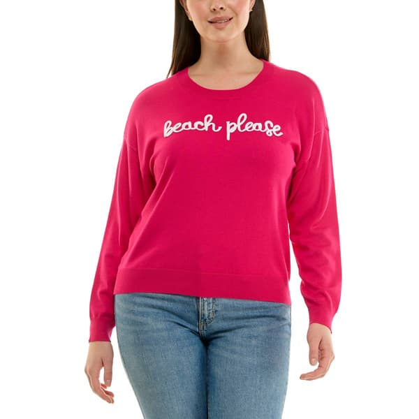 Womens Zac & Rachel Long Sleeve Solid Knit Beach Please Sweater