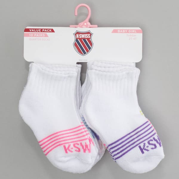 Toddler Girl K-Swiss 10pk. Striped Toe Athletic Quarter Socks - image 