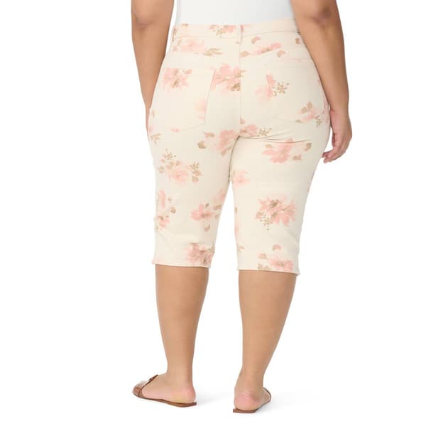 Plus Size Gloria Vanderbilt Amanda Coral Floral Split Hem Capris