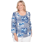 Plus Size Alfred Dunner Mykonos Floral Ruched Side Tie Blouse - image 1