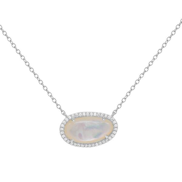 Sterling Silver Pearl Oval Halo Necklace - image 