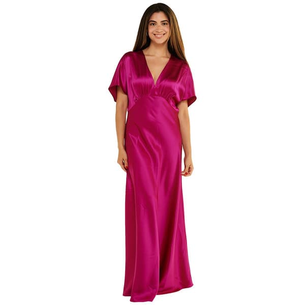 Womens MSK Short Sleeve Dolman Satin Maxi Dress - image 