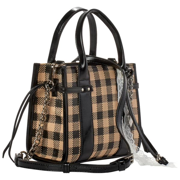 Madden Girl Gingham Straw Mini Tote