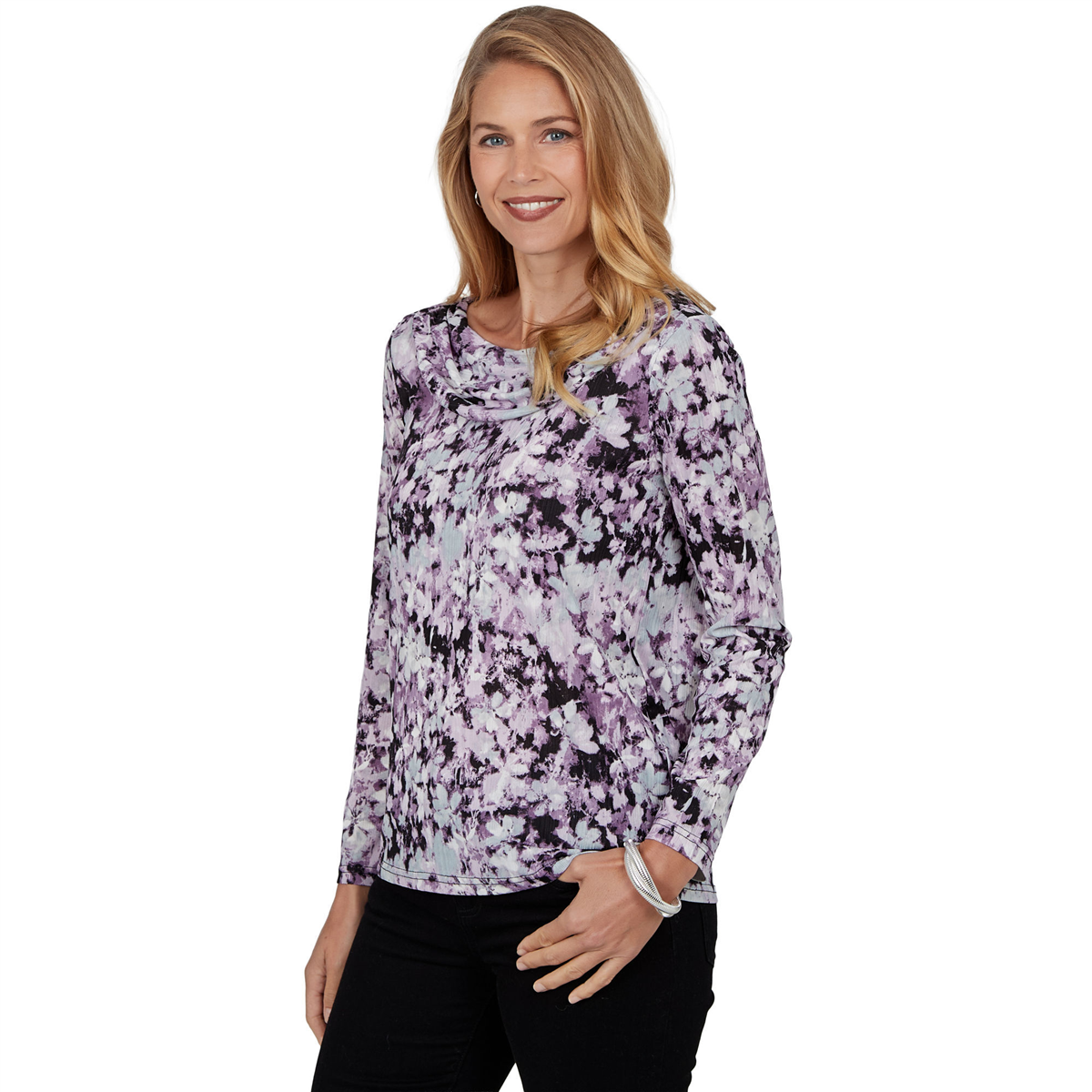 Petite Emaline Lavender Revelry Abstract Floral Blouse