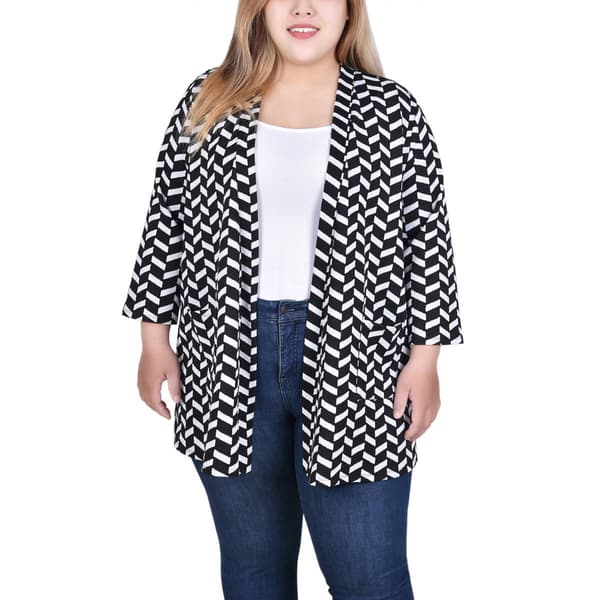 Plus Size NY Collection Long Sleeve Chevron Cardigan w/Pockets - image 