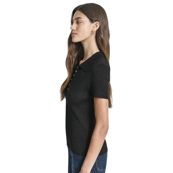 Womens DKNY Short Sleeve Polo Rib Knit Sweater