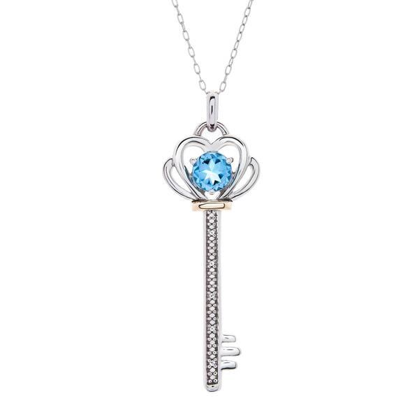 Gemstone Classics&#40;tm&#41; Blue Topaz & Diamond Key Pendant - image 